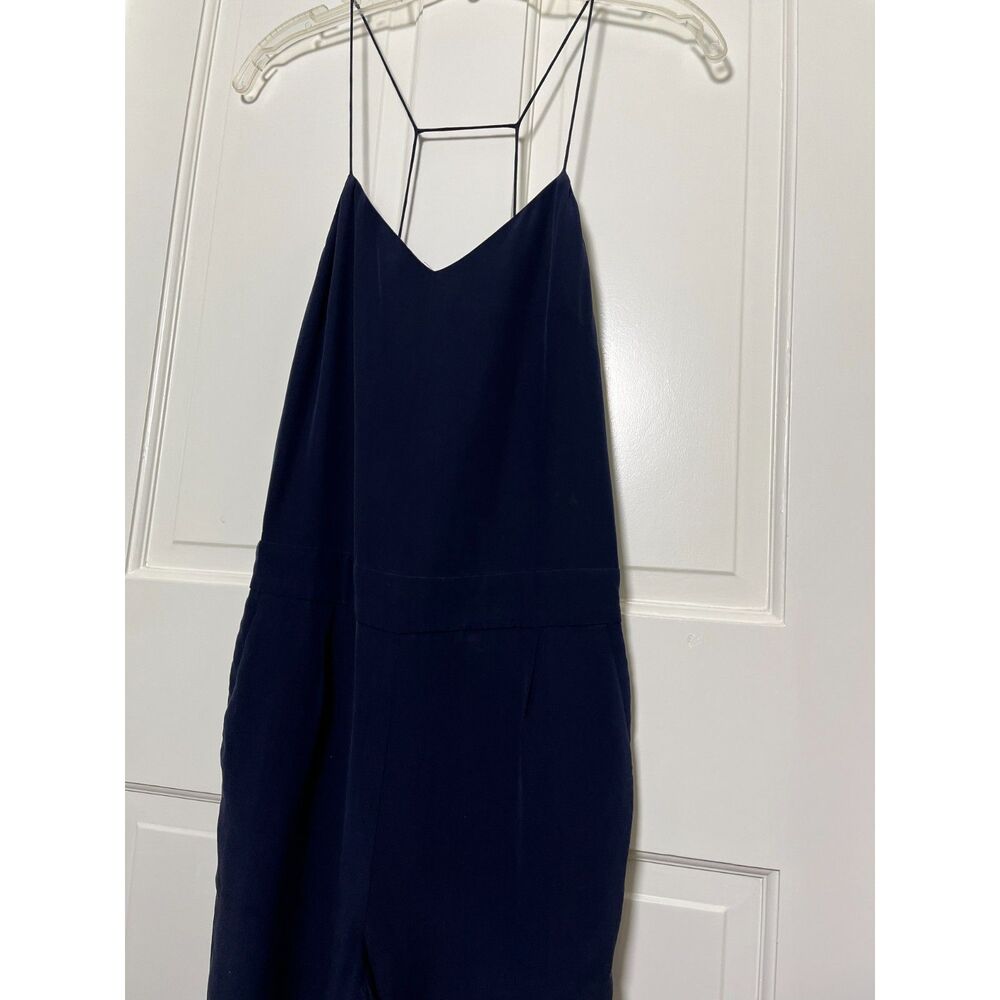 J.Crew Silk Jumpsuit Womens 0 Navy Blue Spaghetti Strap Wide Leg Dressy